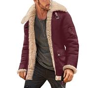 Veste d'hiver chaude en cuir synthétique doublé en polaire pour homme - Manteau de camionneur en daim doublé Sherpa - Manteau de moto rétro sans capuche - Revers moelleux - Manteau de travail cargo de