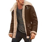 Veste d'hiver chaude en cuir synthétique doublé en polaire pour homme - Manteau de camionneur en daim doublé Sherpa - Manteau de moto rétro sans capuche - Revers moelleux - Manteau de travail cargo de