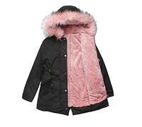 Veste d'hiver chaude Manteau épais pour femmes Doublure polaire chaude d'hiver en peluche à capuche Couleur unie Grande taille Veste d'extérieur moyenne, Rose, L
