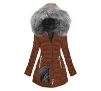 Veste d'hiver doublée pour femme - Manteau matelassé - Longue et chaude - Parka d'hiver avec capuche - Manteau élégant à manches longues - Veste matelassée mi-saison - Coupe-vent - Veste d'extérieur