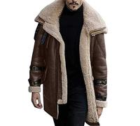 Veste d'hiver en cuir synthétique doublé de polaire pour homme avec manches bouclettes, manteau de moto classique lourd doublé Sherpa thermique tendance et chaud, café, 5X-Large