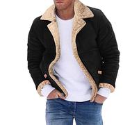 Veste d'hiver en daim pour homme - Avec fourrure - Col montant de qualité supérieure - Veste bomber - Manteau d'hiver en peau d'agneau - Veste en jean - Veste militaire - Chaud, Noir , L