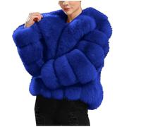 Veste d'hiver en fausse fourrure pour femme, manteau à manches longues, manteau chaud tendance et décontracté pour femme, col à revers ample, veste en peluche, Bleu #1., L