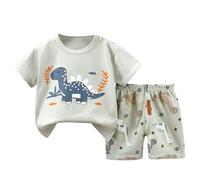 Veste d'hiver Fille 128 Été Nouveau Motif de Dessin animé Mignon T-shirt Manches Courtes Short Décontracté Garçon Costume Deux Pièces Ensemble Enfants Vêtements de Sport Garçons, Vert clair., 5-6 ans