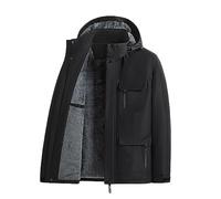 Veste d'hiver grande taille pour homme, avec doublure polaire chaude, coupe-vent et poche zippée - veste fonctionnelle avec capuche amovible, Noir , 5XL