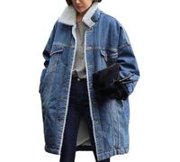Veste d'hiver Longue en Jean doublée Sherpa pour Femme Coupe-Vent en Jean doublé Polaire Bouton épais Manteau Chaud en Peluche Manteau Chaud à Manches Longues (Bleu,M)