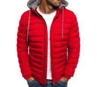 Veste d'hiver matelassée à capuche pour homme avec fermeture éclair sur le devant, pour une utilisation décontractée et par temps froid (taille M, rouge)