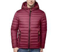 Veste d'hiver matelassée coupe-vent à capuche pour homme, légère et épaisse avec fermeture éclair en duvet thermique avec haut de transition amovible pour tous les jours, bordeaux, 3XL