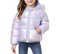 Veste d'hiver matelassée pour fille - Manteau chaud en coton avec poche - Veste courte colorée et coquine - Manteau d'hiver d'extérieur coupe-vent pour enfants, Violet clair (01), 120