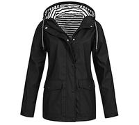 Veste d'hiver noire épaisse pour femmes coupe-vent chaud grande taille couleur unie coupe rayée sweat à capuche imperméable manteau de pluie, Noir , L
