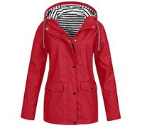 Veste d'hiver noire épaisse pour femmes coupe-vent chaud grande taille couleur unie coupe rayée sweat à capuche imperméable manteau de pluie, rouge, L