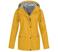 Veste d'hiver noire épaisse pour femmes coupe-vent chaud grande taille couleur unie coupe rayée sweat à capuche imperméable manteau de pluie, jaune, L