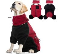Veste d'hiver pour chien - Pull à col roulé - Manteau avec 4 pattes et cache-oreilles amovibles - En polaire - Coupe-vent - Chaud - Pour le printemps, l'hiver, l'automne - Rouge - Taille L