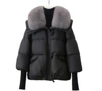 Veste d'hiver pour femme avec style à revers, chaleur en duvet de coton et col accrocheur pour cheveux (M, noir)