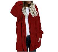 Veste d'hiver pour femme - Longue et chaude - En peluche - Sans capuche - Veste douillette - Élégante veste d'hiver avec poches - Manteau polaire - Fermeture éclair - Veste de transition - Veste