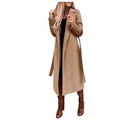 Veste d'hiver pour femme - Manteau d'hiver long en laine - Veste chaude de mi-saison - Couleur unie - Slim à revers - Veste élégante - Veste coupe-vent tendance, kaki, XL
