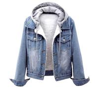 Veste d'hiver pour femme sweat à capuche détachable en fourrure sherpa doublée de molleton en jean chaud vestes de camionneur manteau avec poches (Bleu,TTG)