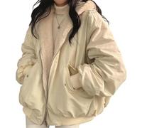 Veste d'hiver pour femmes Manteau Parka réversible avec capuche en fourrure chaude doublée polaire Veste d'hiver réversible Veste d'extérieur, Abricot, M