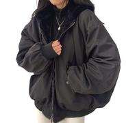Veste d'hiver pour femmes Manteau Parka réversible avec capuche en fourrure chaude doublée polaire Veste d'hiver réversible Veste d'extérieur, a noir, L