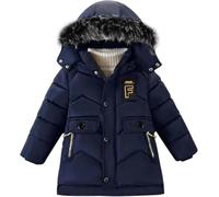 Veste d'hiver pour garçons Doudoune Chaude d'hiver pour garçons Manteau Parker doublé épais avec col en Fourrure Amovible Doudoune Chaude à Capuche pour l'extérieur (Bleu,150)