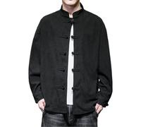 Veste d'hiver pour homme 2024 Automne et Hiver Nouveau Hommes Rétro Chinois Chemise Grande Taille Tendance Cordon Plaque Boucle Manches Longues Blouse, Noir , M