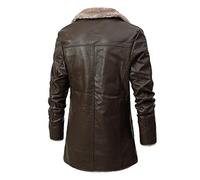 Veste d'hiver pour homme - Imperméable - Coupe-vent - Respirant - Manteau long en cuir - Trench long imperméable - Costume rétro d'affaires avec revers rembourré - Veste en cuir peluche - Veste