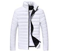 Veste d'hiver pour homme longue sans capuche - Doudoune pour homme - Col montant - Manteau d'hiver épais - Manteau d'hiver chaud - Veste chaude - Veste de loisirs, Blanc., L