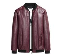 Veste d'hiver pour homme - Saison d'automne pure - Coupe-vent - Imperméable - Sport décontracté - En cuir, rouge, M