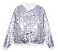 Veste d'hiver pour homme - Veste blouson pour homme - Veste à paillettes pour homme avec fermeture éclair et manches longues - Veste de fête et disco avec paillettes scintillantes, argenté, S