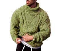 Veste d'hiver pour hommes - Pull fin simple d'hiver avec motif uni, col roulé à manches longues et étroit, doublé avec veste Manteau italien, vert, 3XL