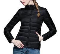 Veste d'hiver ultra légère et pliable pour femme - Doudoune douce et solide - Fermeture éclair intégrale, Noir , 36