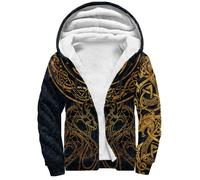 Veste d'hiver zippée imprimée en 3D Odin Raven pour homme, sweat à capuche en laine Sherpa nordique et chaud Viking Wolf, vêtements d'extérieur doux(Dragon_5XL)