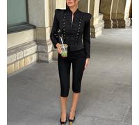 Veste doublée à col montant avec boutons Napoléon, coupe boxy, fermeture cachée à crochet et œillet, noire, décontractée, pour les fêtes, élégante et à la mode pour sortir L,M,S,XL,XS,XXL,XXS,XXXL,XXX