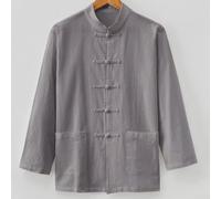 Veste d'uniforme classique Tang pour homme, manteau traditionnel de Kung Fu Tai Chi, chemisier boutonné (4XL, gris)