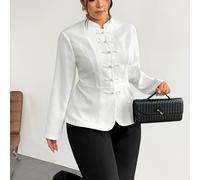Veste élégante de grande taille pour le travail de bureau, couleur unie avec boutons grenouille, veste de travail élégante pour femmes, automne/hiver, veste pour le Nouvel An chinois, vêtement d'extér
