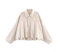 Veste élégante en daim polyester pour femme avec manches chauve-souris et fermeture éclair pour une utilisation décontractée, en boîte de nuit et à la maison en toute saison (L beige)