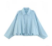 Veste élégante en daim polyester pour femme avec manches chauve-souris et fermeture éclair pour une utilisation décontractée, en boîte de nuit et à la maison en toute saison (L bleu clair)