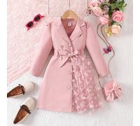 Veste élégante pour jeune fille avec col, manches longues, ceinture, motif de mailles papillon sur le côté gauche, choix de cadeau charmant et beau 6Y,7Y,4Y,5YPlantesÉtoffe