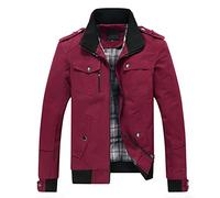 Veste en Coton Léger pour Hommes Manteau Coupe-Vent D’extérieur Vestes Classiques à Fermeture éclair Intégrale Vestes à Col Montant Printemps Et Automne Veste Milit, D-Red, XL