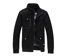 Veste en Coton Léger pour Hommes Manteau Coupe-Vent D’extérieur Vestes Classiques à Fermeture éclair Intégrale Vestes à Col Montant Printemps Et Automne Veste Milit, B-Black, L