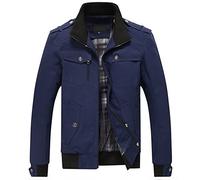 Veste en Coton Léger pour Hommes Manteau Coupe-Vent D’extérieur Vestes Classiques à Fermeture éclair Intégrale Vestes à Col Montant Printemps Et Automne Veste Milit, E-Blue, XXL