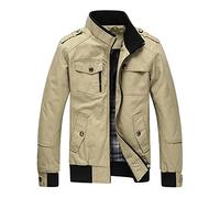 Veste en Coton Léger pour Hommes Manteau Coupe-Vent D’extérieur Vestes Classiques à Fermeture éclair Intégrale Vestes à Col Montant Printemps Et Automne Veste Milit, A-Khaki, 3XL