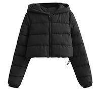 Veste en coton rembourrée à la main à capuche de couleur unie courte et simple Vêtements pour femmes Doudoune Ado Fille (Black, M)