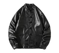 Veste en Cuir à Boucles De Style Chinois pour Hommes Cardigan Ample à Manches Longues avec Poche Manteau Bombardier DéContracté Automne-Hiver
