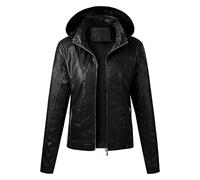 Veste en Cuir à Capuche DoubléE De Laine Polaire pour Femmes Manteau De Moto Chaud à Manches Longues Et Fermeture éClair Automne Hiver Moto Biker Jackets (Le Noir,M)