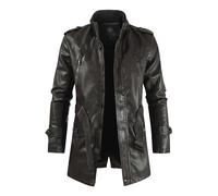 Veste en Cuir à Col Montant Et Ceinture pour Hommes Manteaux De Motard d'hiver Mi-Longs Et éPais Vintage Fleece Cargo Bomber Outwear (Café,XL)