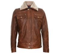 Veste en Cuir Bronzer pour Homme Camionneur en Peau de Mouton Amovible Col Sherpa Manteau en Jean Décontracté 5XL