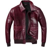 Veste En Cuir De Mouton Pour Homme, Blouson Aviateur Court Avec Poignets Côtelés, Col À Revers Et Fermeture Éclair Sur Le Devant(M)