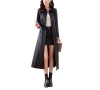 Veste en cuir de mouton véritable pour femme - Automne - Coupe ajustée - Long manteau en cuir, Noir , L