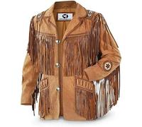 Veste en cuir de style occidental 100 % daim véritable à vendre avec frange de manteau amérindien (L, design 2)